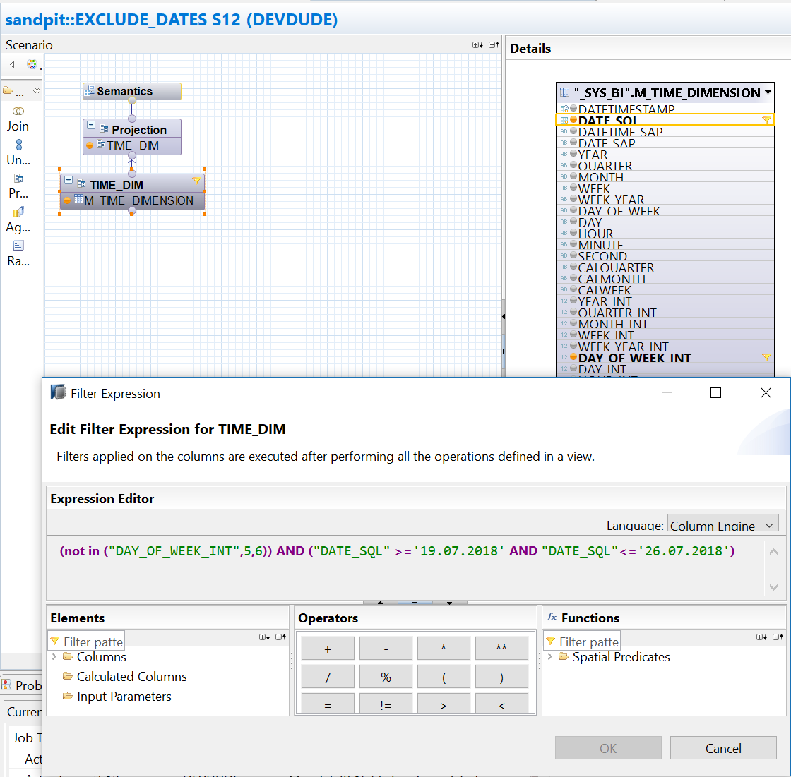 Example calculation view with filter expression