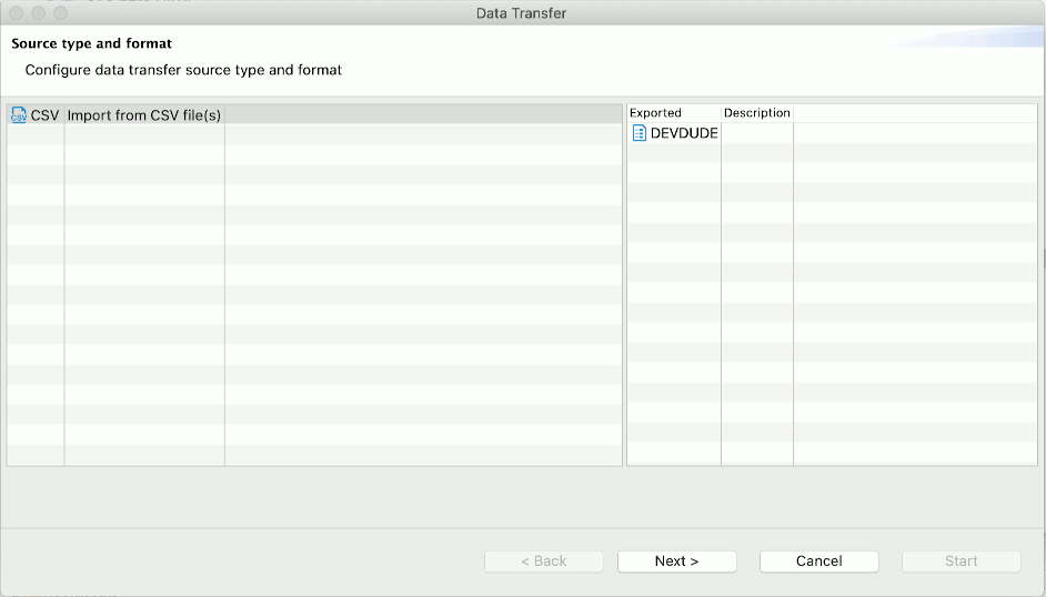 DBeaver data import source dialogue
