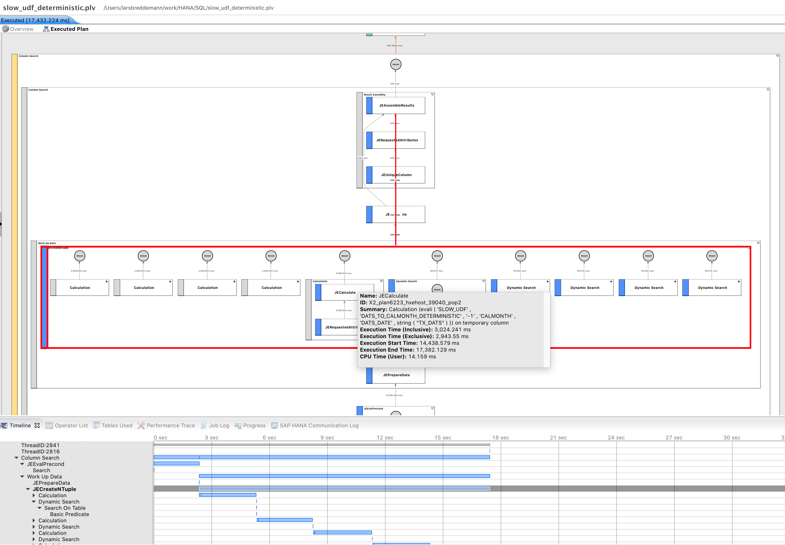 PlanViz for the deterministc UDF version - showing 'weird' partitioned POPs.